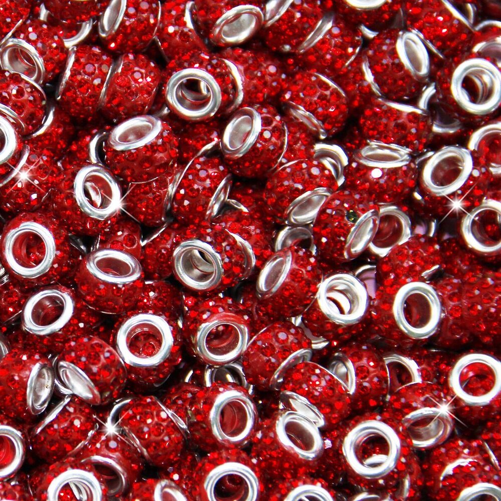 6007 200Pcs Rhinestone Large Hole Beads Spacer Beads Red European Craft Big